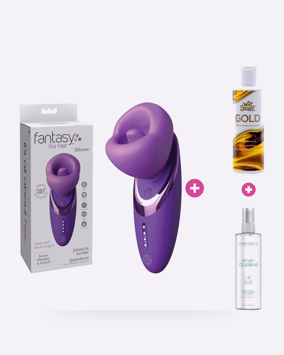Bundle & save – Fantasy For Her Pleasure Sucker Bundle – Toy, Lube & Toy Cleaner