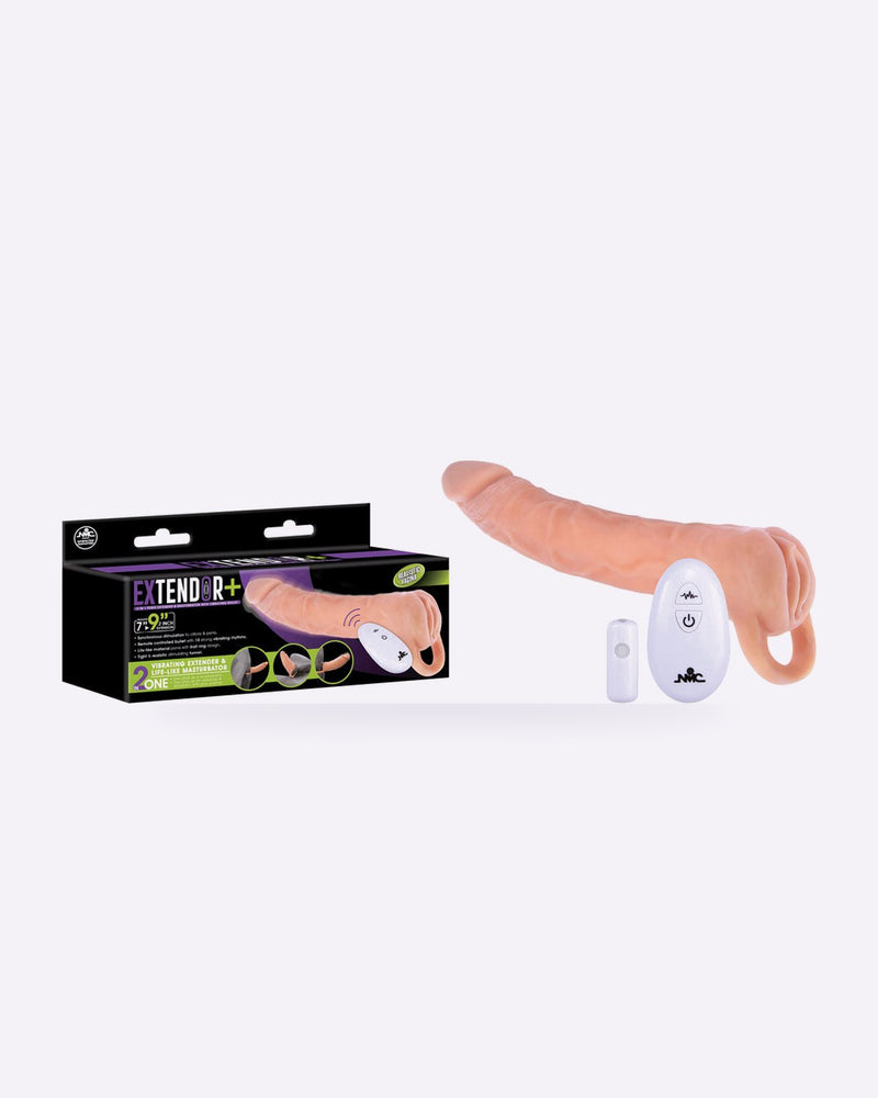 Extendor+ Masturbator – Vibrating, Body-Safe Silicone – Flesh – 2 Inch