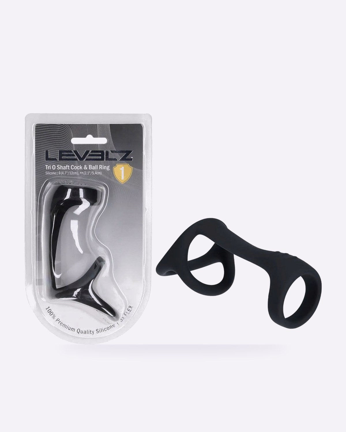 LEVELZ black Tri-O silicone cock and ball ring