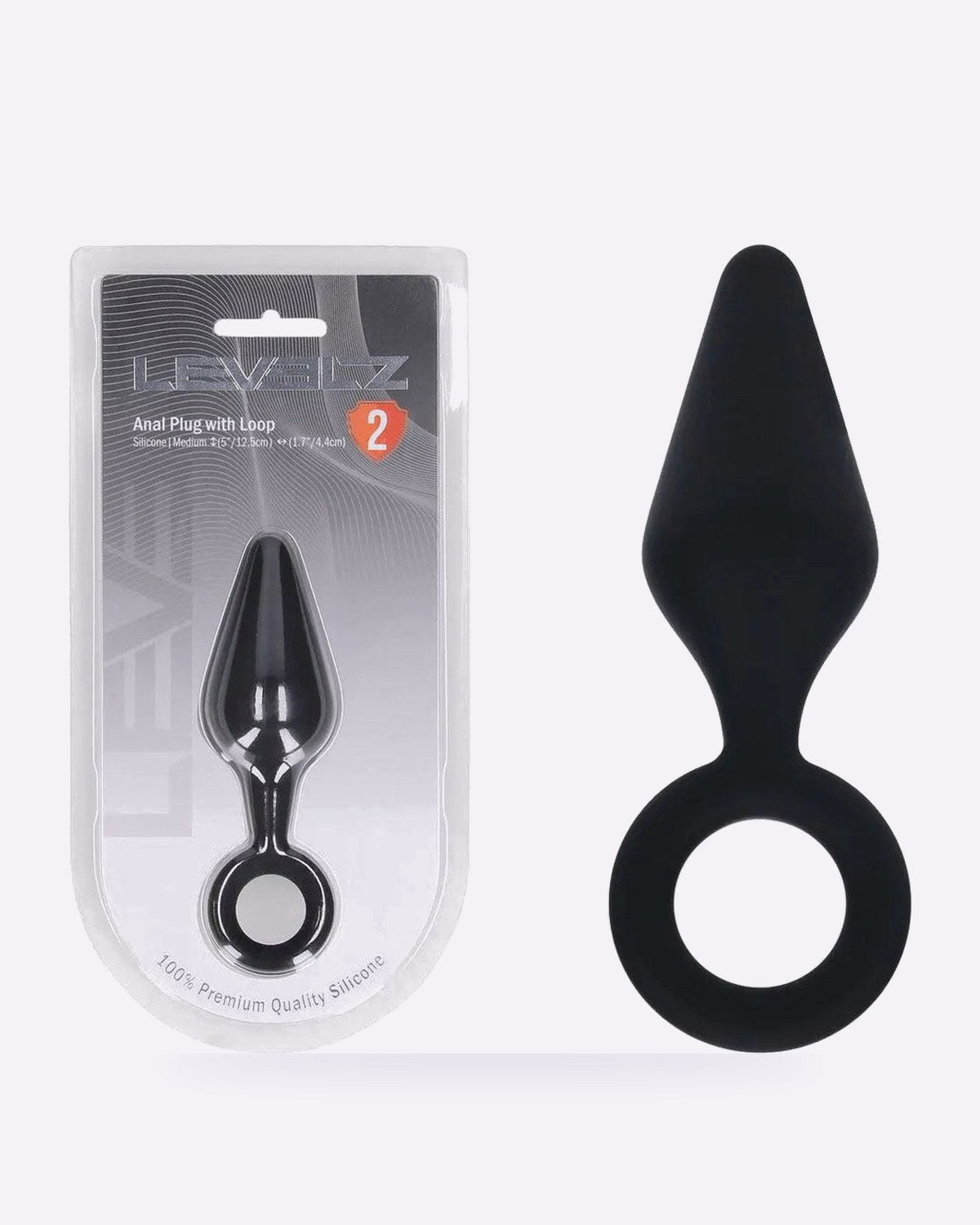 LEVELZ Medium black silicone butt plug with loop