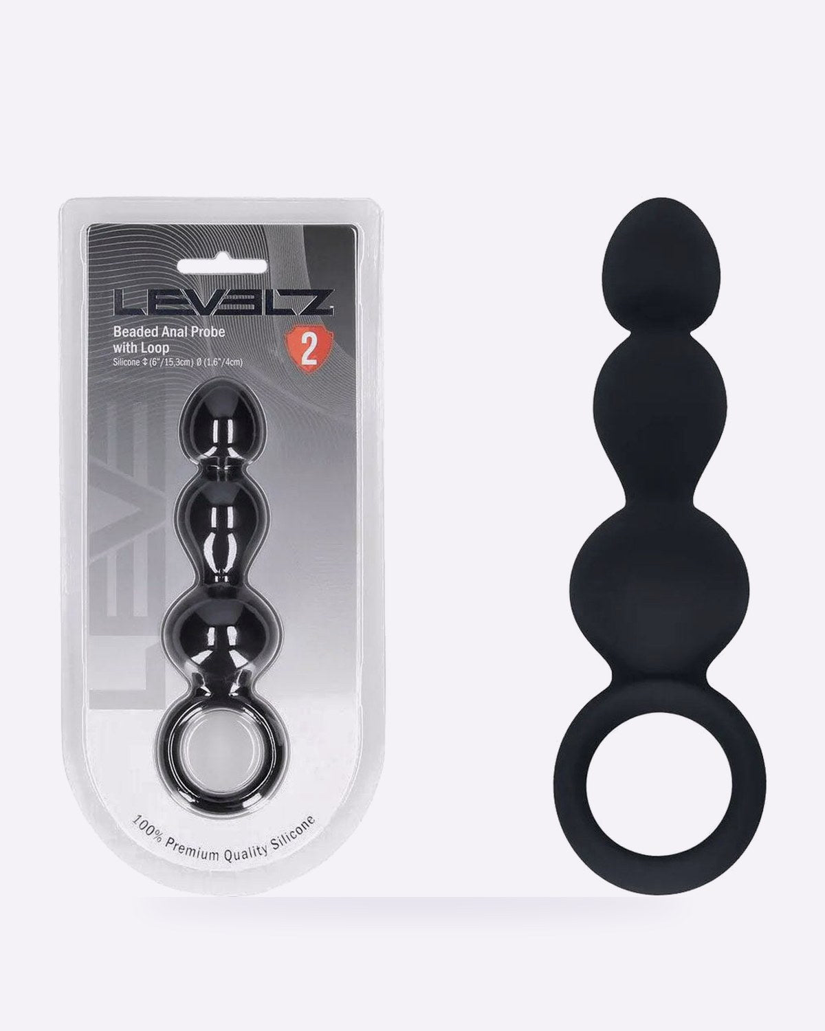 LEVELZ black beaded silicone anal probe with loop