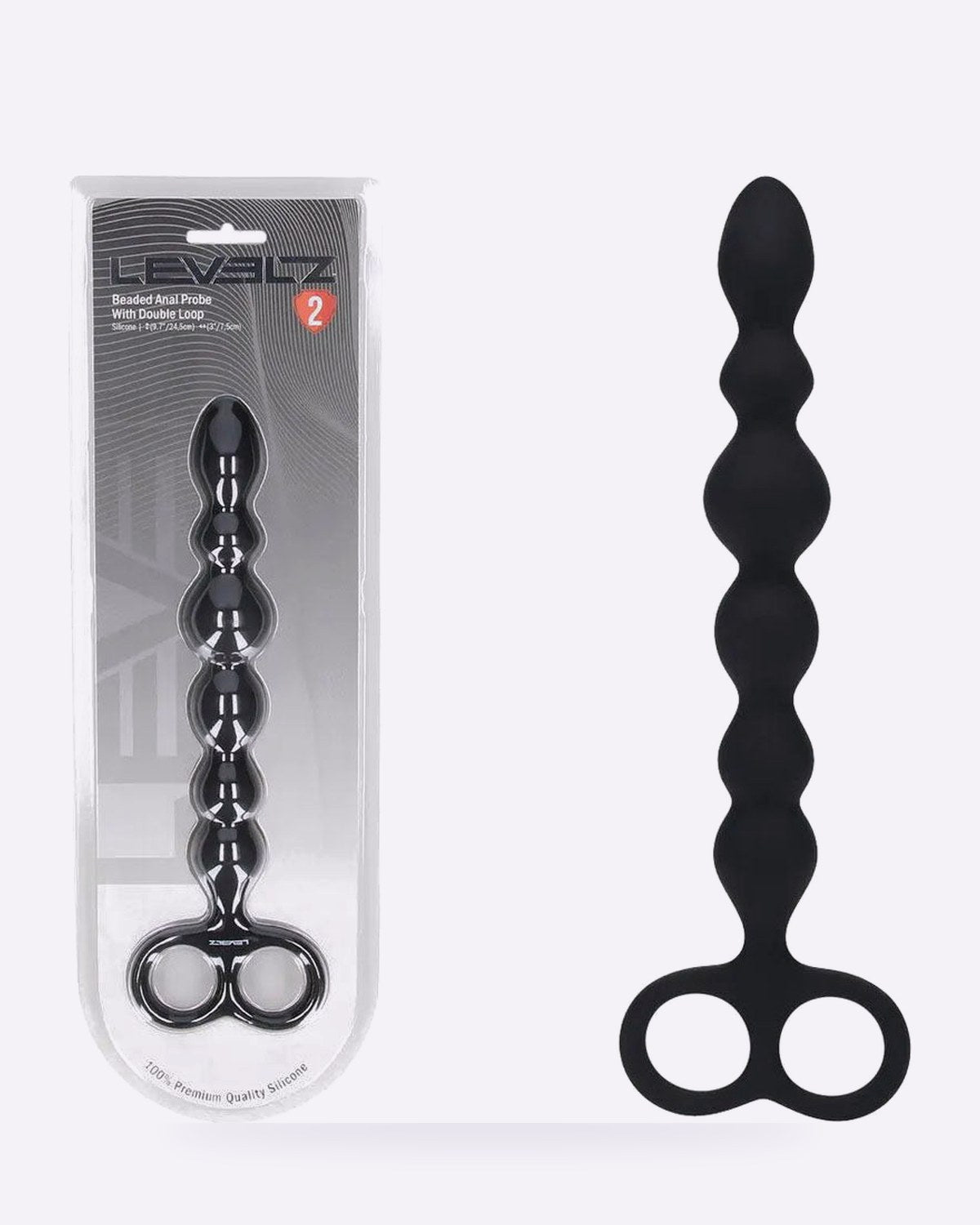LEVELZ black beaded silicone anal probe with double loop