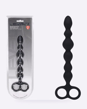 LEVELZ black beaded silicone anal probe with double loop