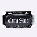 OUCH! black satin blindfold printed Cum Slut