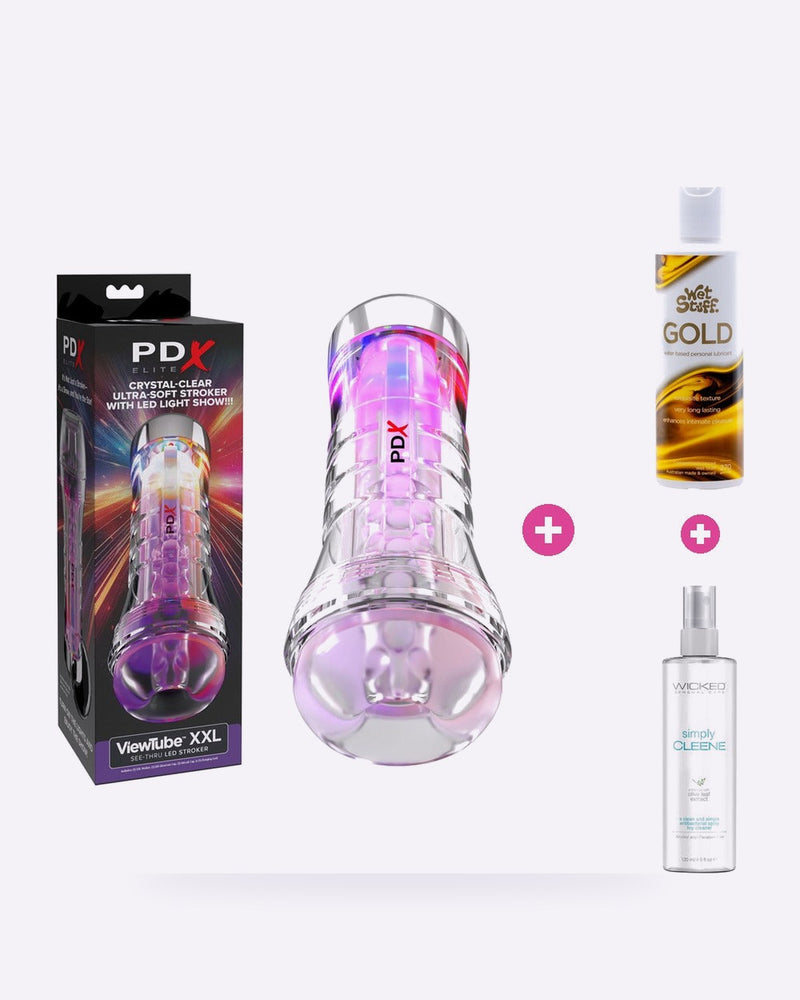 PDX Elite LED Stroker Bundle – Toy, Lube & Toy Cleaner