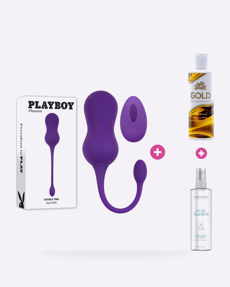 Playboy Double Time Kegel Bundle – Toy, Lube & Toy Cleaner