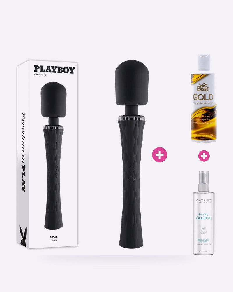Playboy Royal Wand Bundle – Toy, Lube & Toy Cleaner