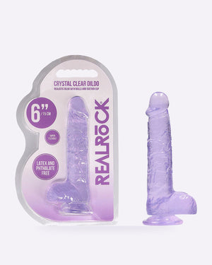 REALROCK crystal clear purple 6 inch dildo with balls