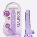 REALROCK crystal clear purple 7 inch dildo with balls