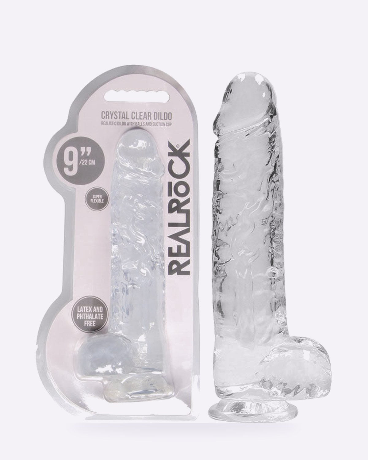 REALROCK crystal clear clear 9 inch dildo with balls