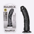 REALROCK 15.5 cm curved realistic dildo with suction cup in black, shown with packaging