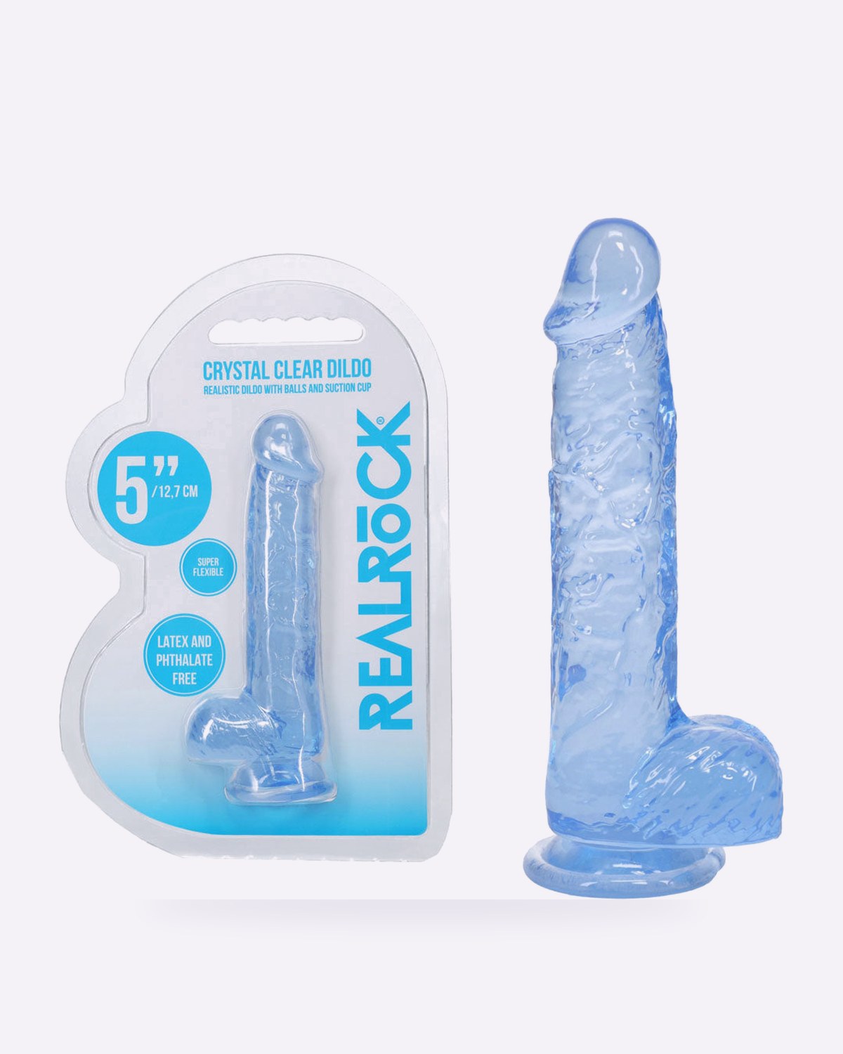 REALROCK crystal clear blue 5 inch dildo with balls