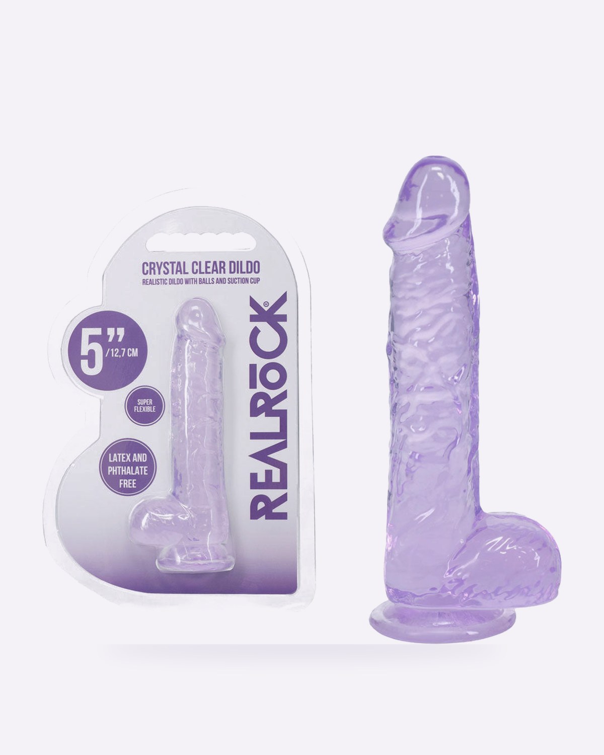 REALROCK crystal clear purple 5 inch dildo with balls