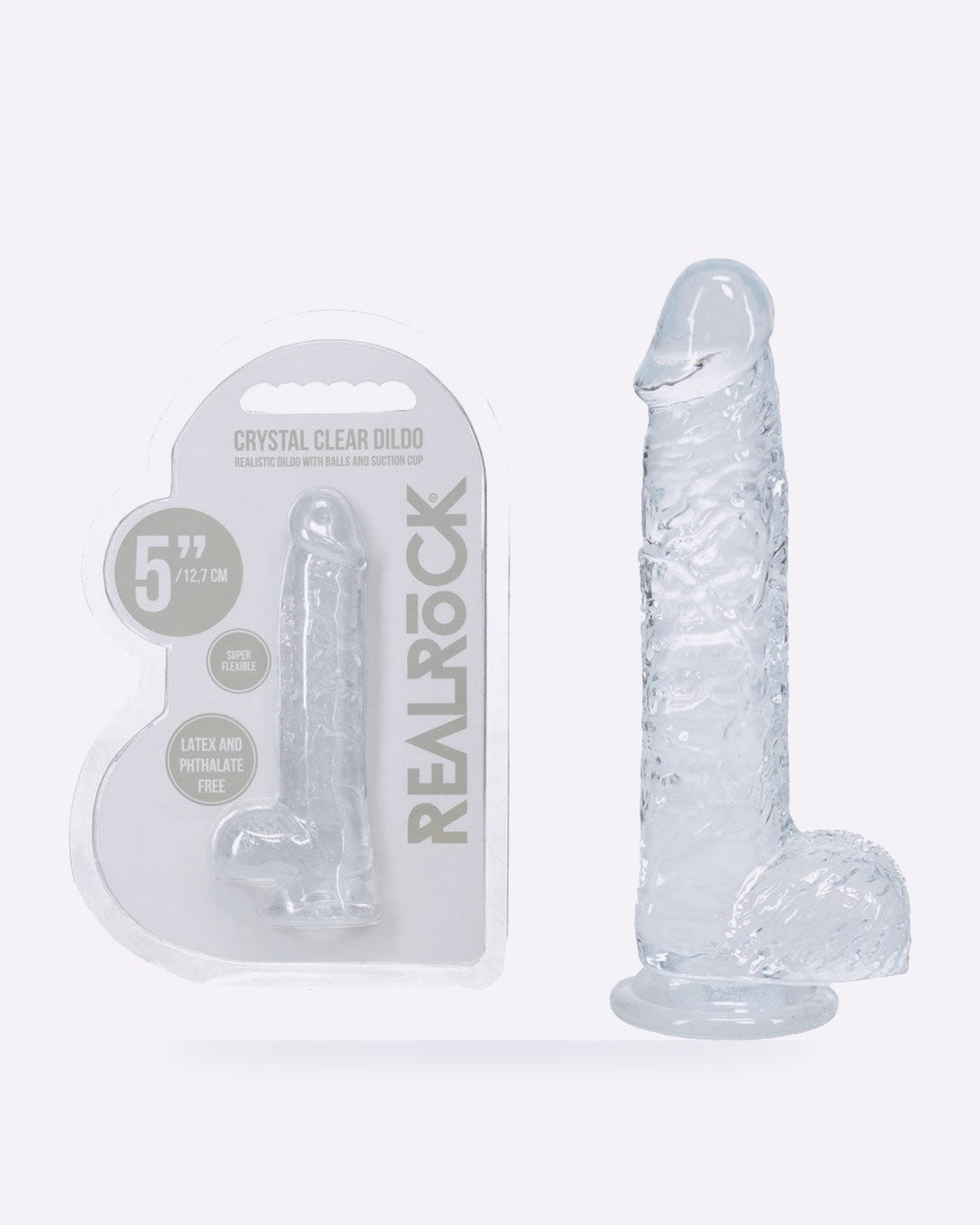 REALROCK crystal clear clear 5 inch dildo with balls