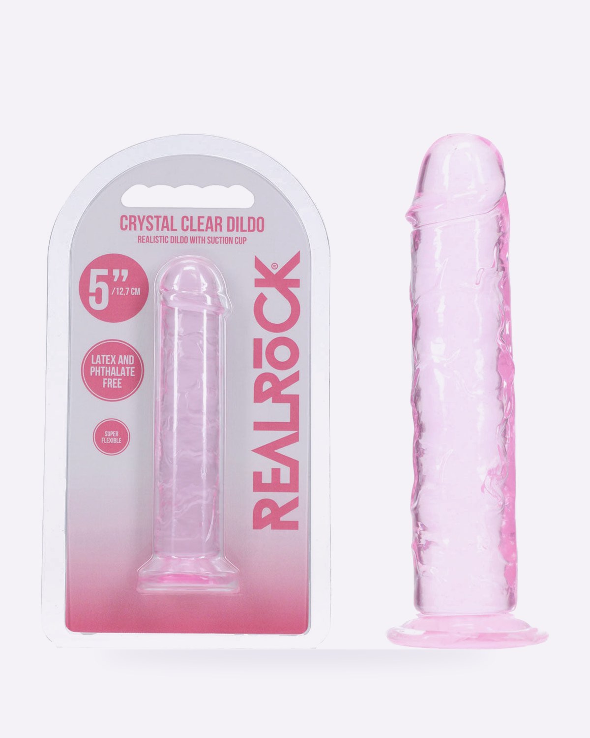 REALROCK crystal clear pink 5 inch slim dildo