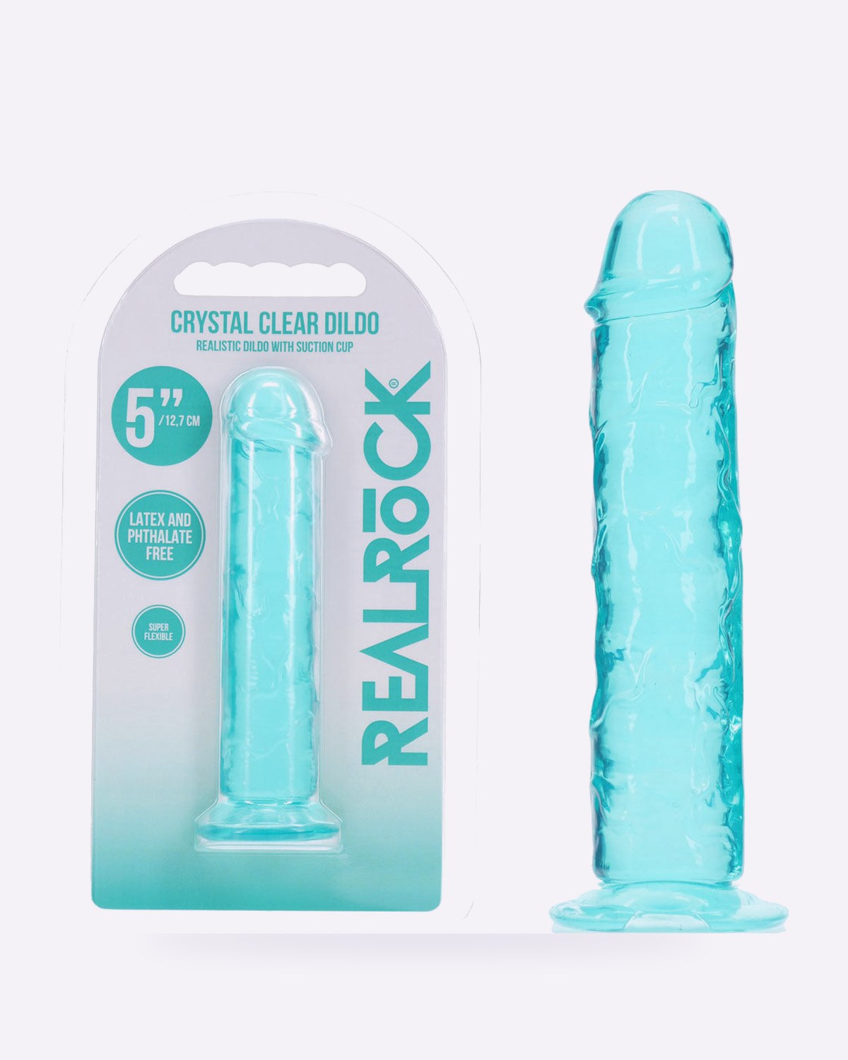 REALROCK crystal clear turquoise 5 inch slim dildo