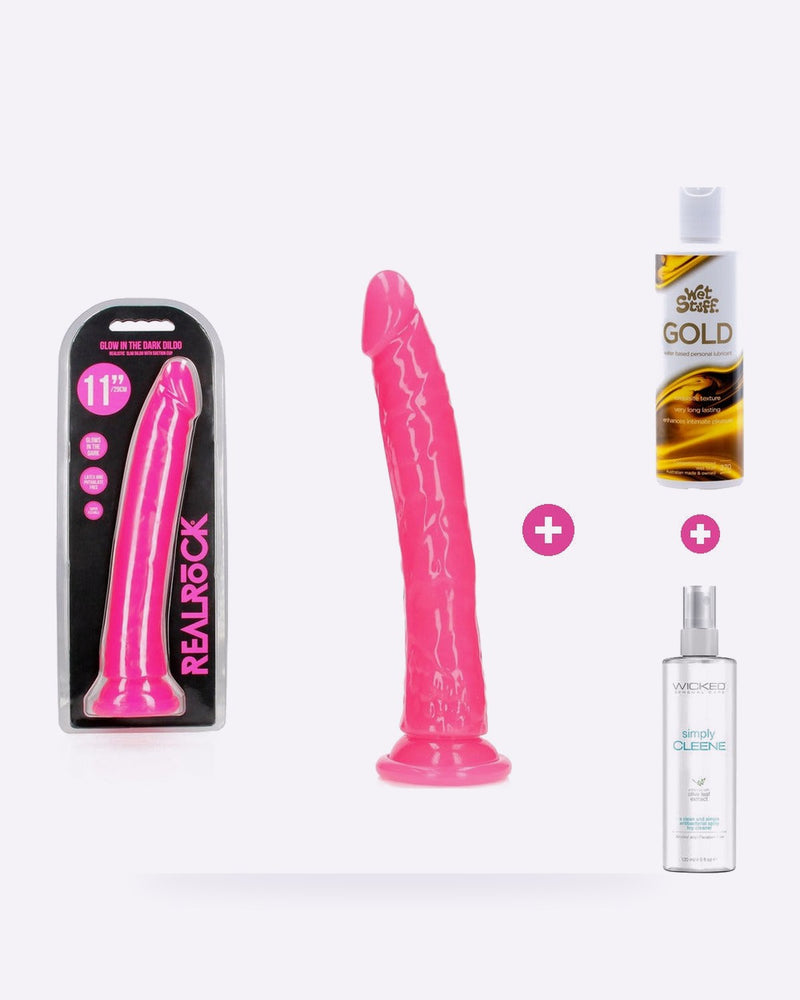 REALROCK Glow Dong Bundle – Toy, Lube & Toy Cleaner