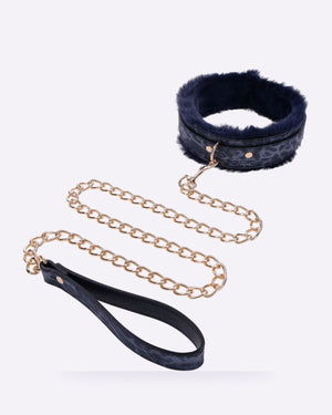 Sex & Mischief Cougar navy fur collar and leash