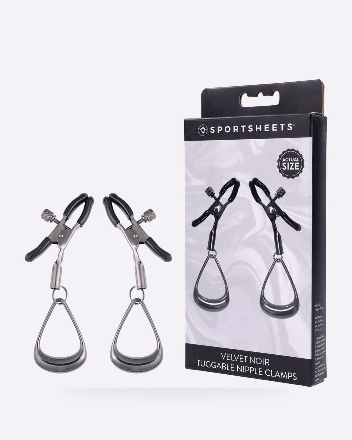 Sportsheets Velvet Noir gunmetal tuggable nipple clamps