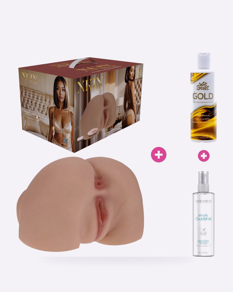 XKIN Tan Masturbator Bundle – Toy, Lube & Toy Cleaner